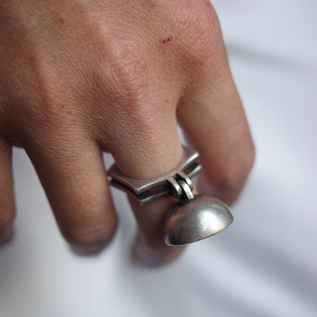 Danish modernist dynamo ring with amber