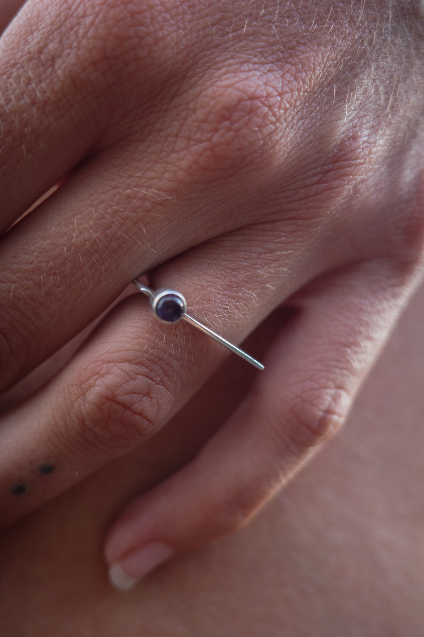 Scandinavian thin silver ring with amethyst