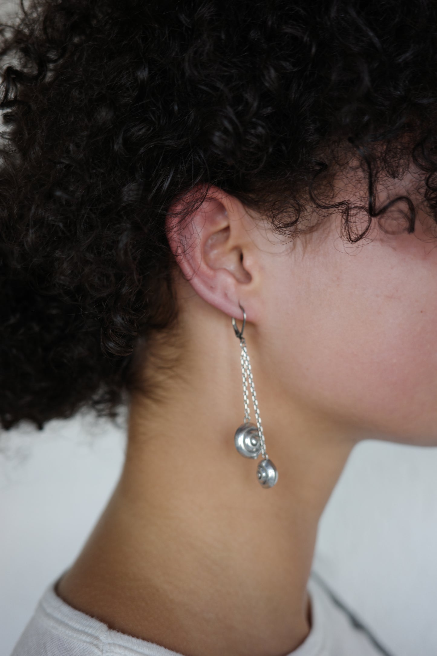 dangly sea shell silver earrings