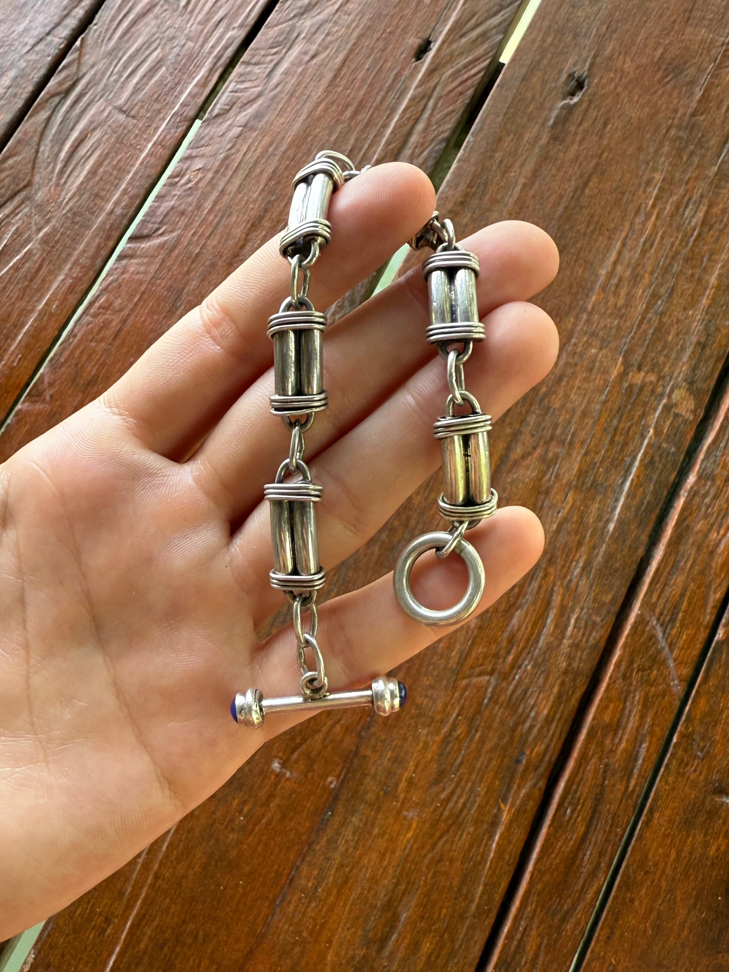 Roped Bar Bracelet – Toggle Clasp with Lapis Lazuli
