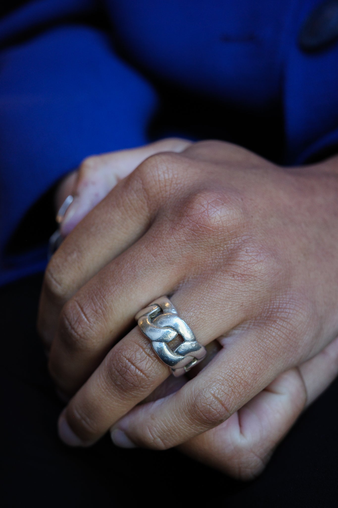 Flat braided solid sterling ring