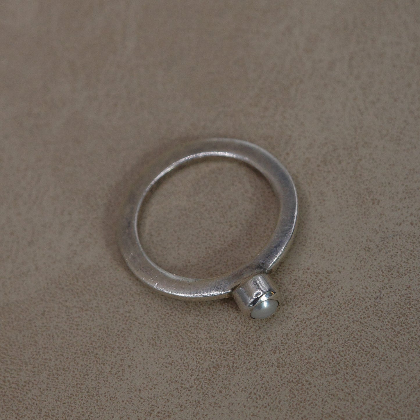 Flat thin band baby pearl ring
