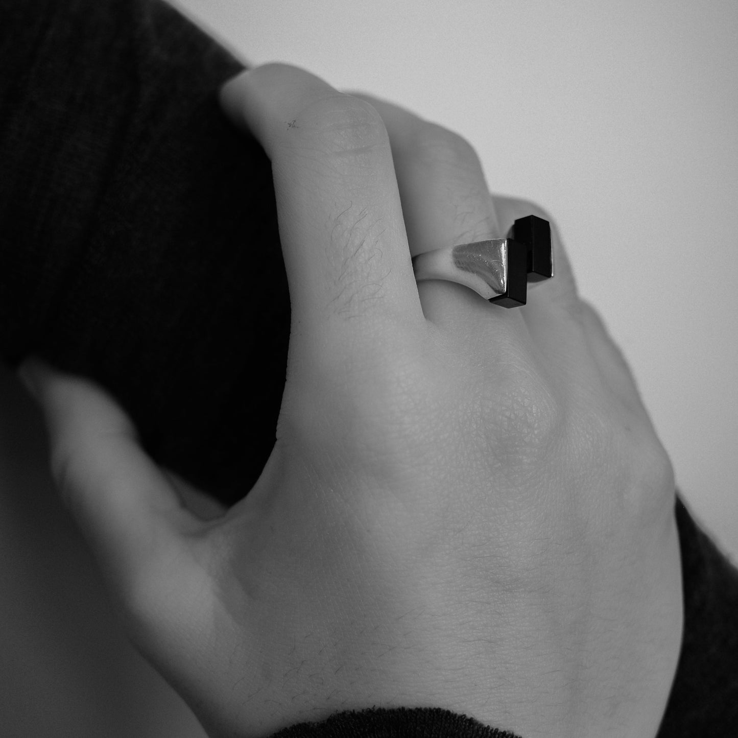 Onyx modernist block ring