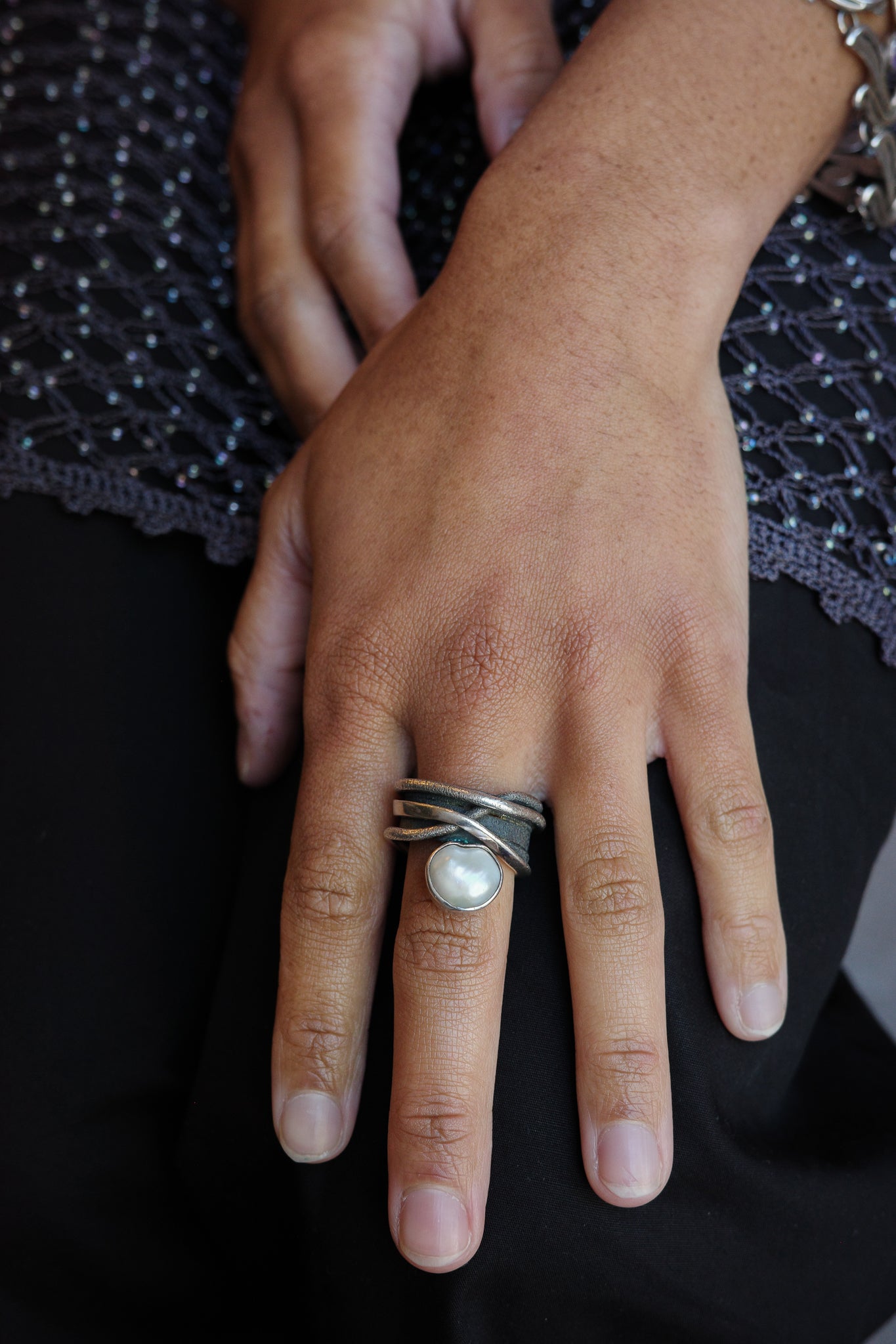 Danish pearl wrap ring