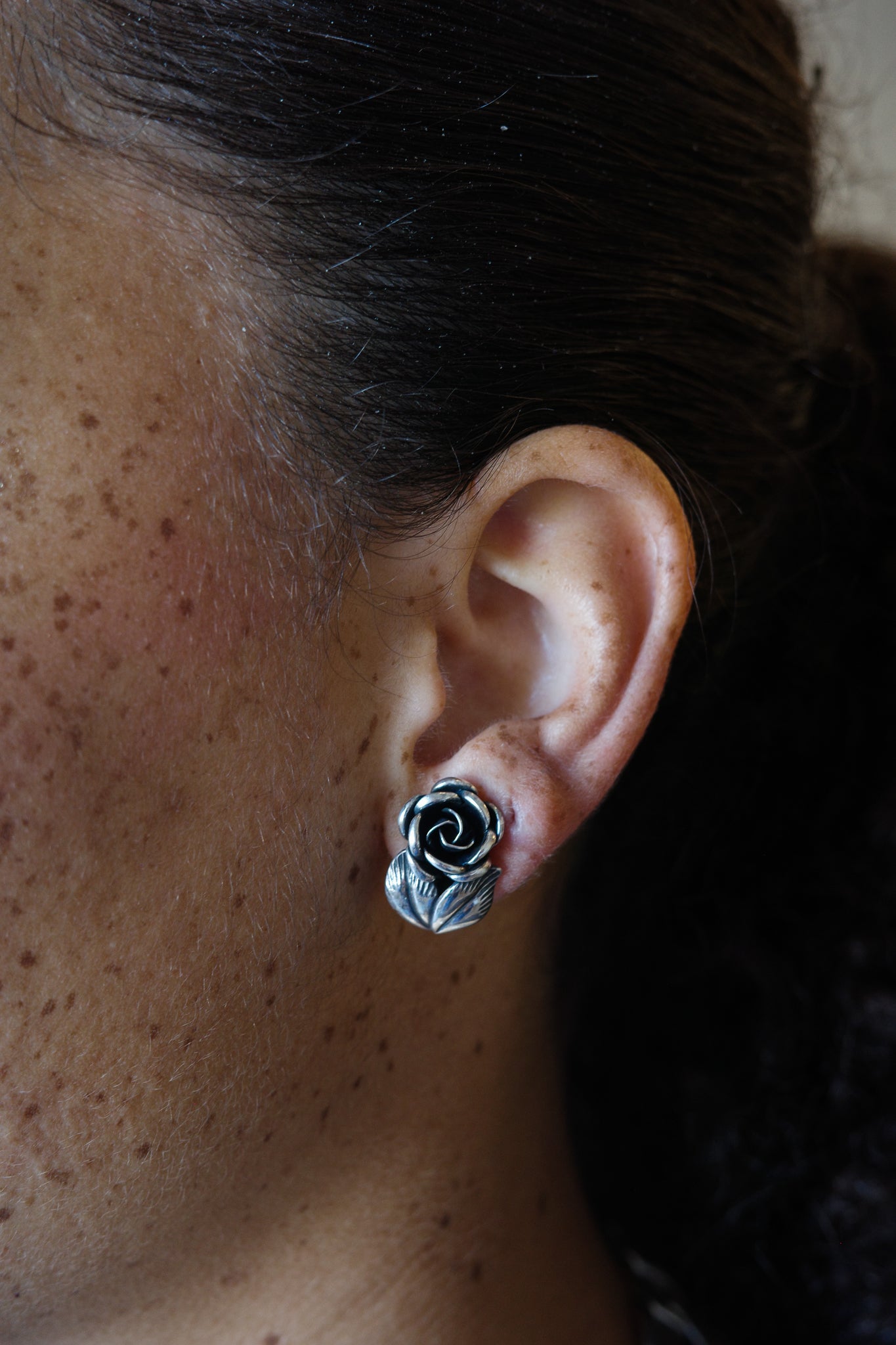 Mid-century flower ear clips