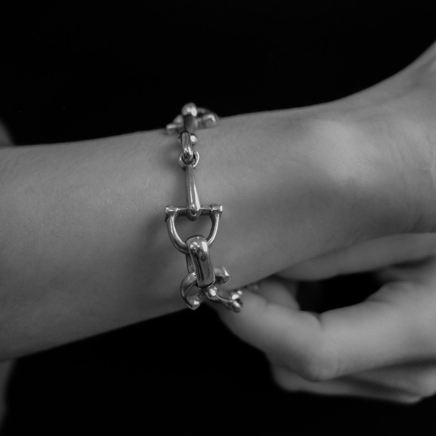 Horse bit link bracelet with toggle closure