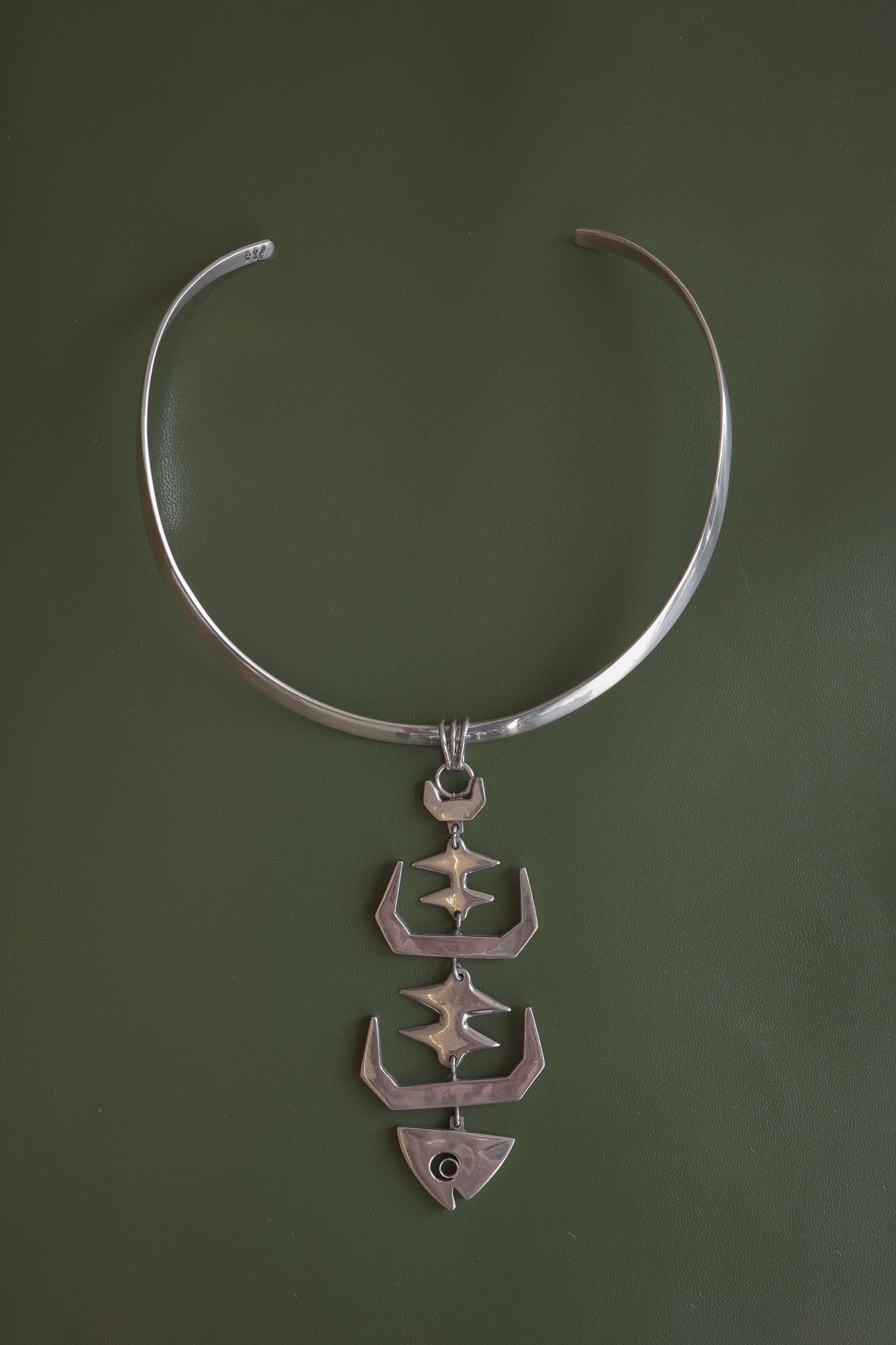 Modernist sterling fish bone pendant