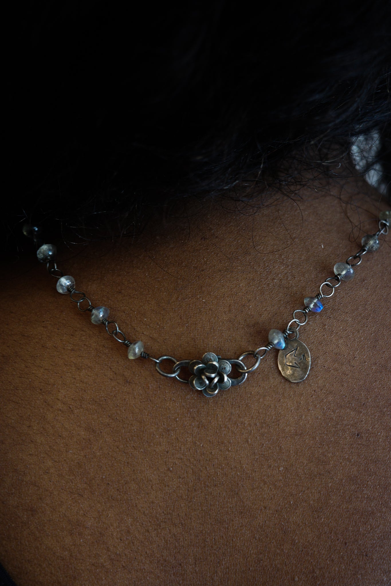 Art Deco flower necklace with moonstones