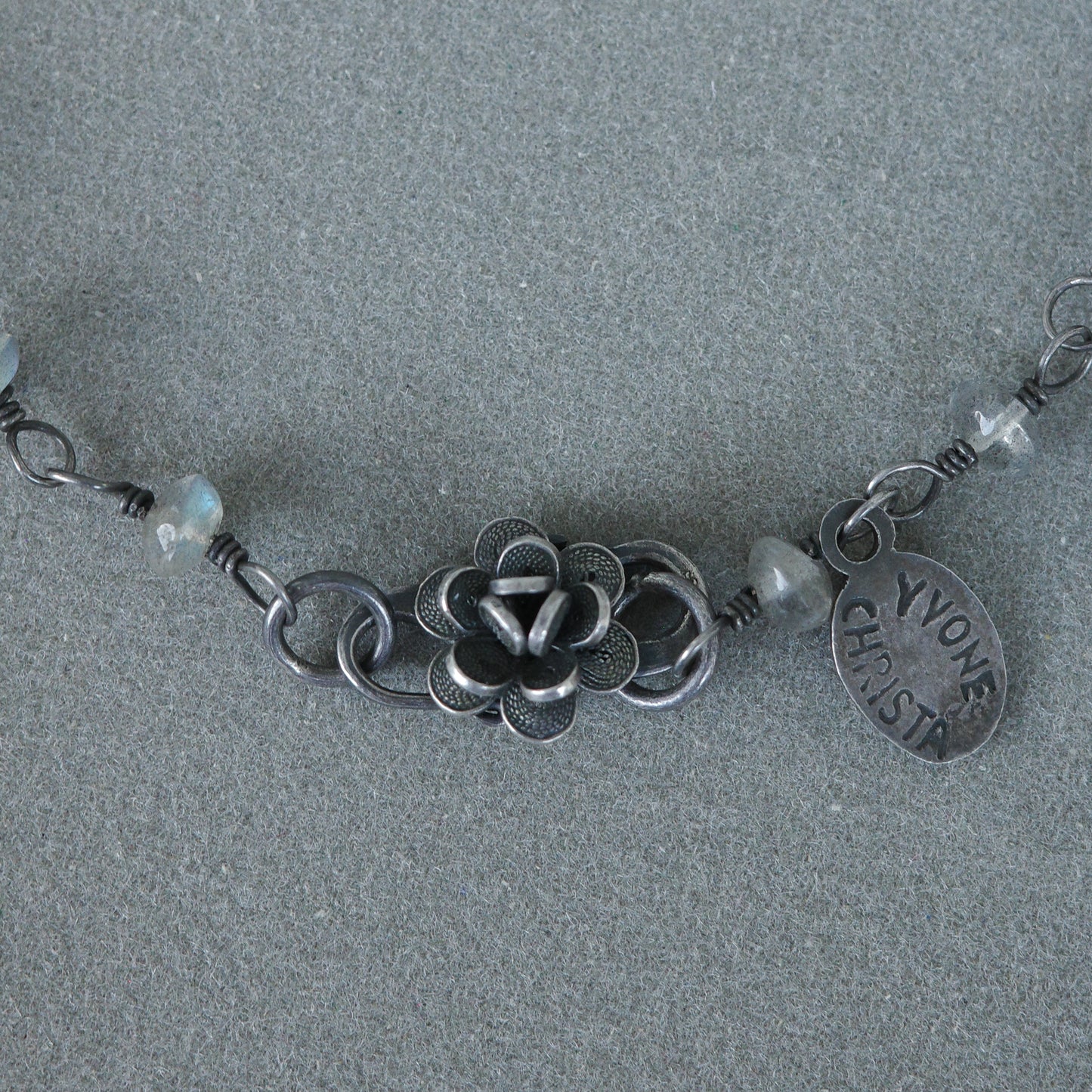 Art Deco flower necklace with moonstones