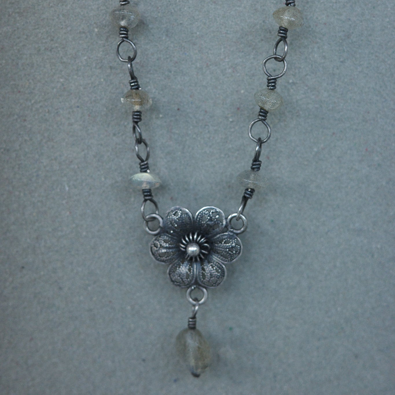 Art Deco flower necklace with moonstones