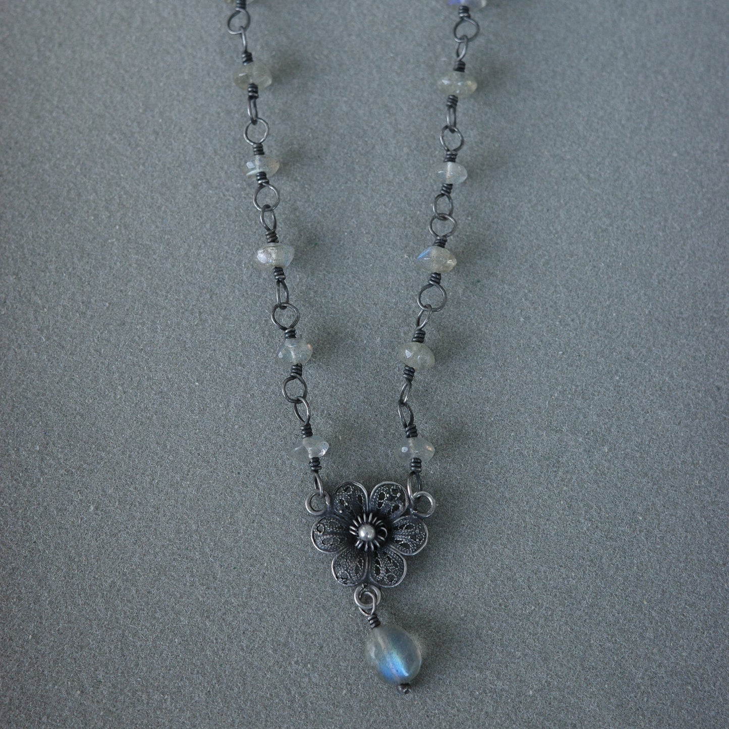 Art Deco flower necklace with moonstones