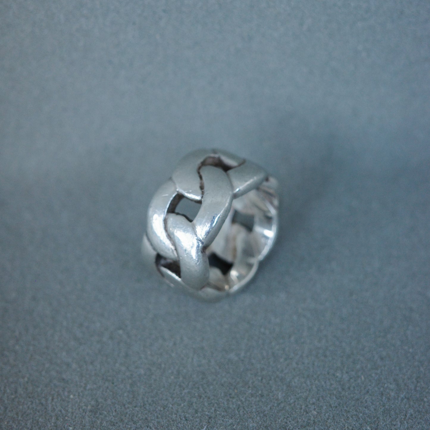 Flat braided solid sterling ring