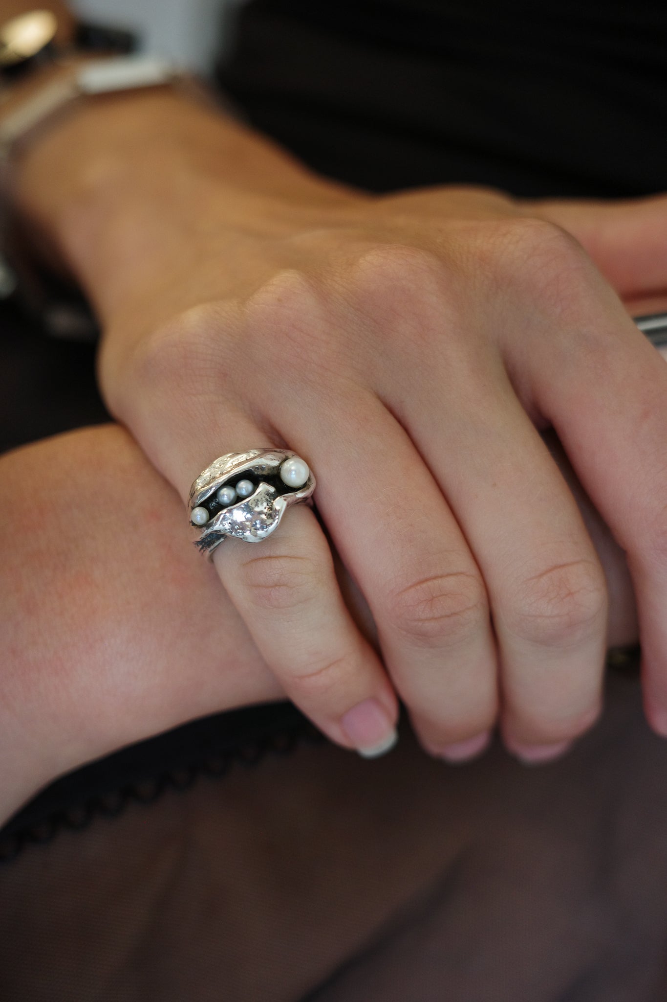 Rare Brutalist Pearl Ring