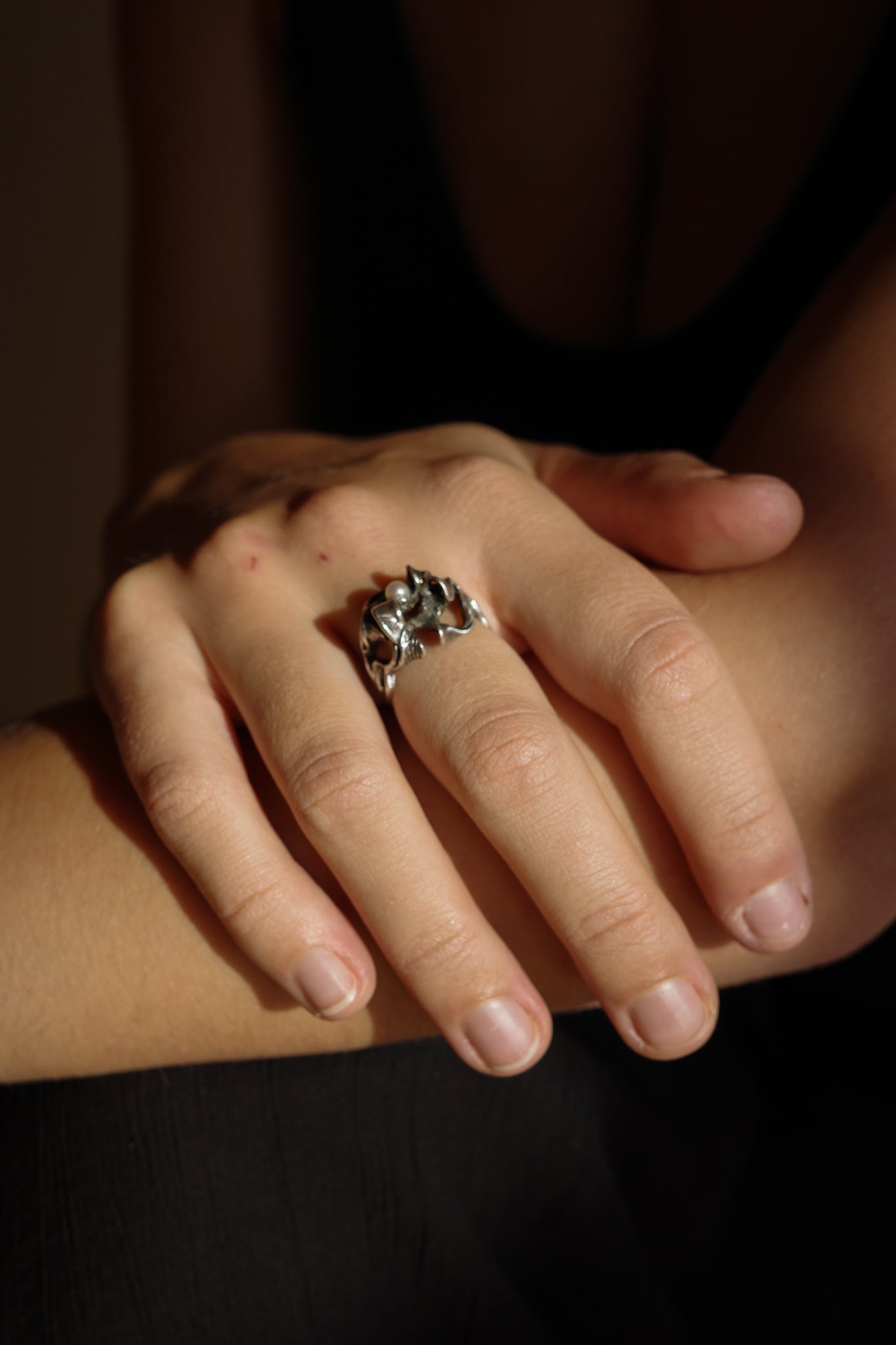 Brutalist pearl ring