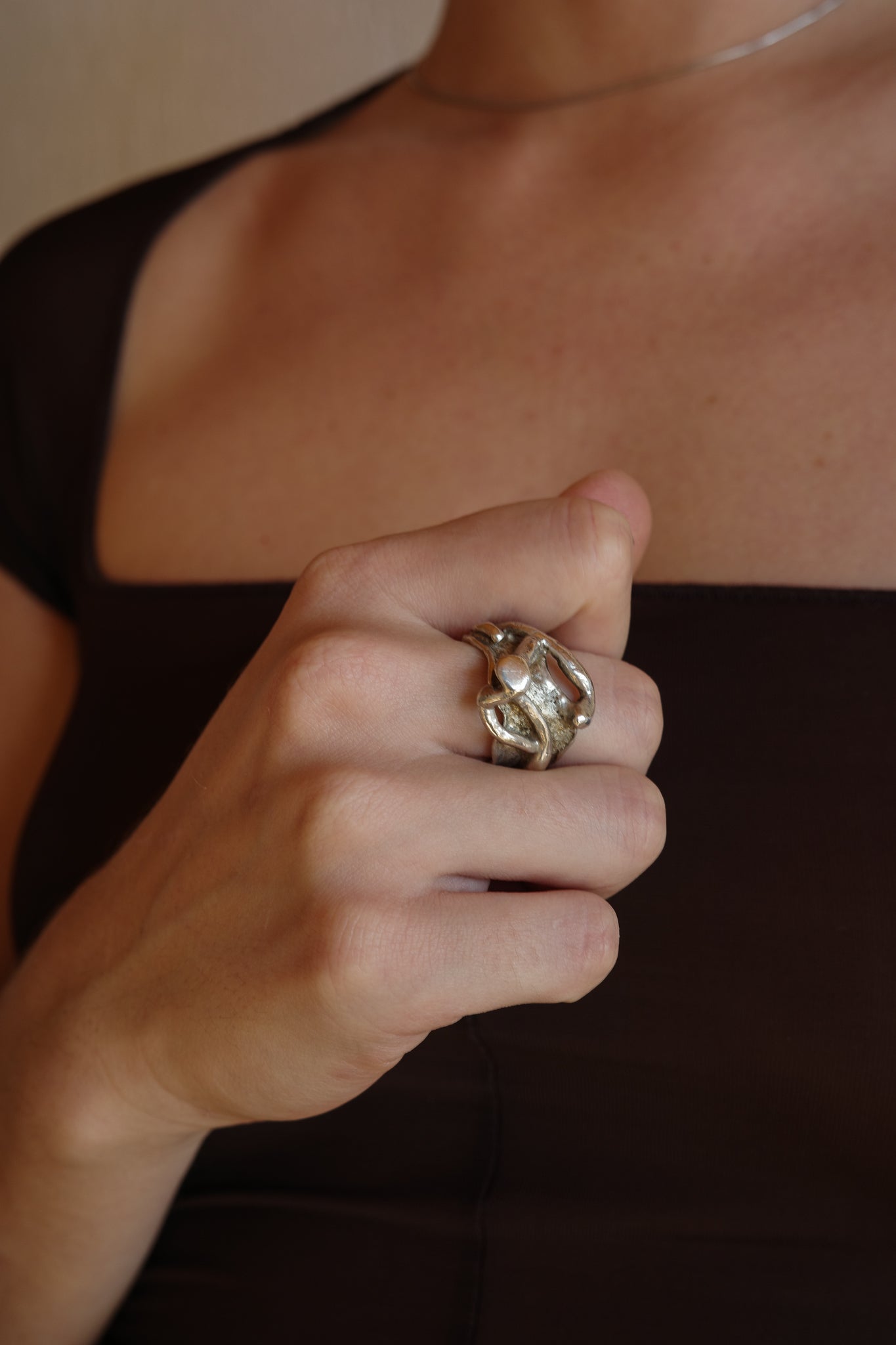 Brustalist abstract silver ring