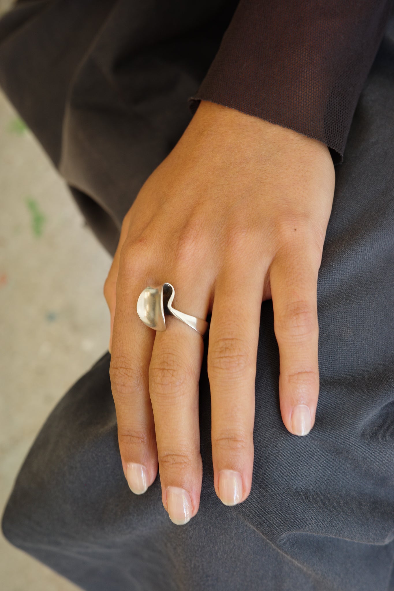 Sterling abstract folded ring