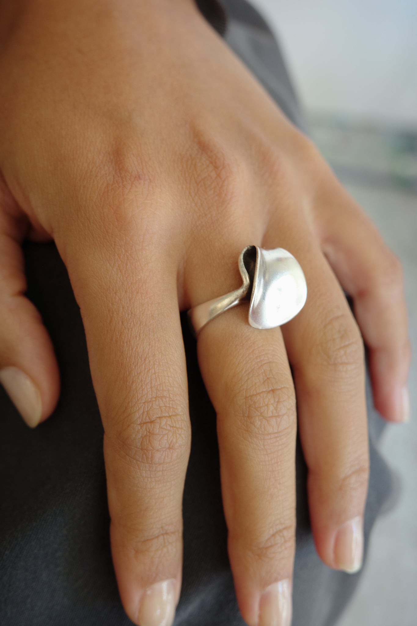 Sterling abstract folded ring