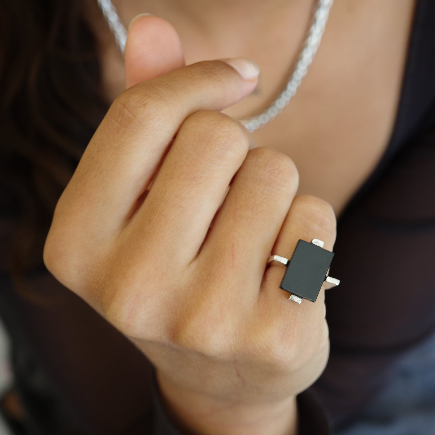 Unique black onyx ring