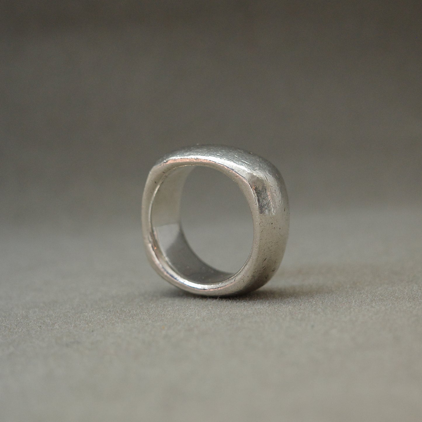 square but round solid every day silver ring