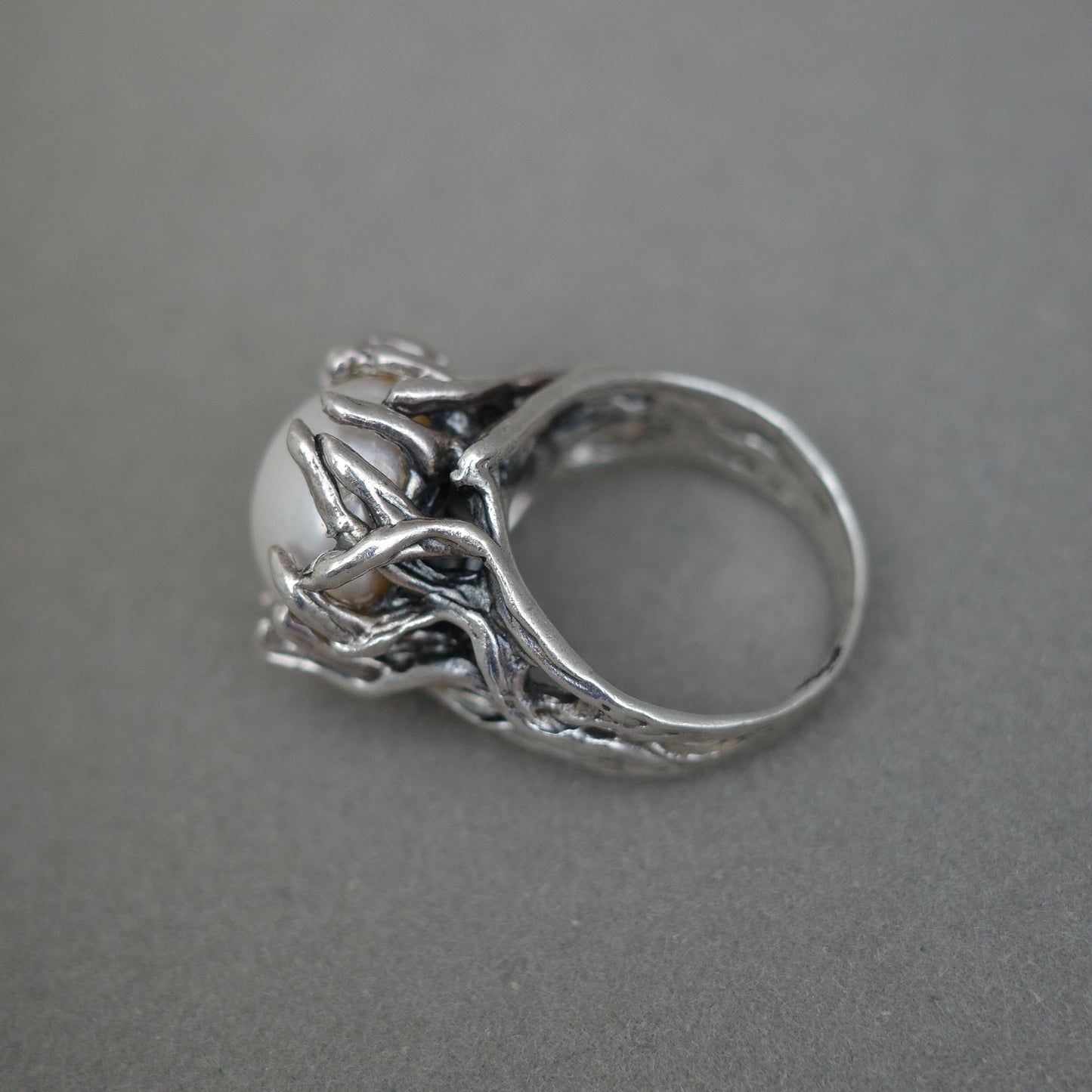 unique brutalist pearl ring