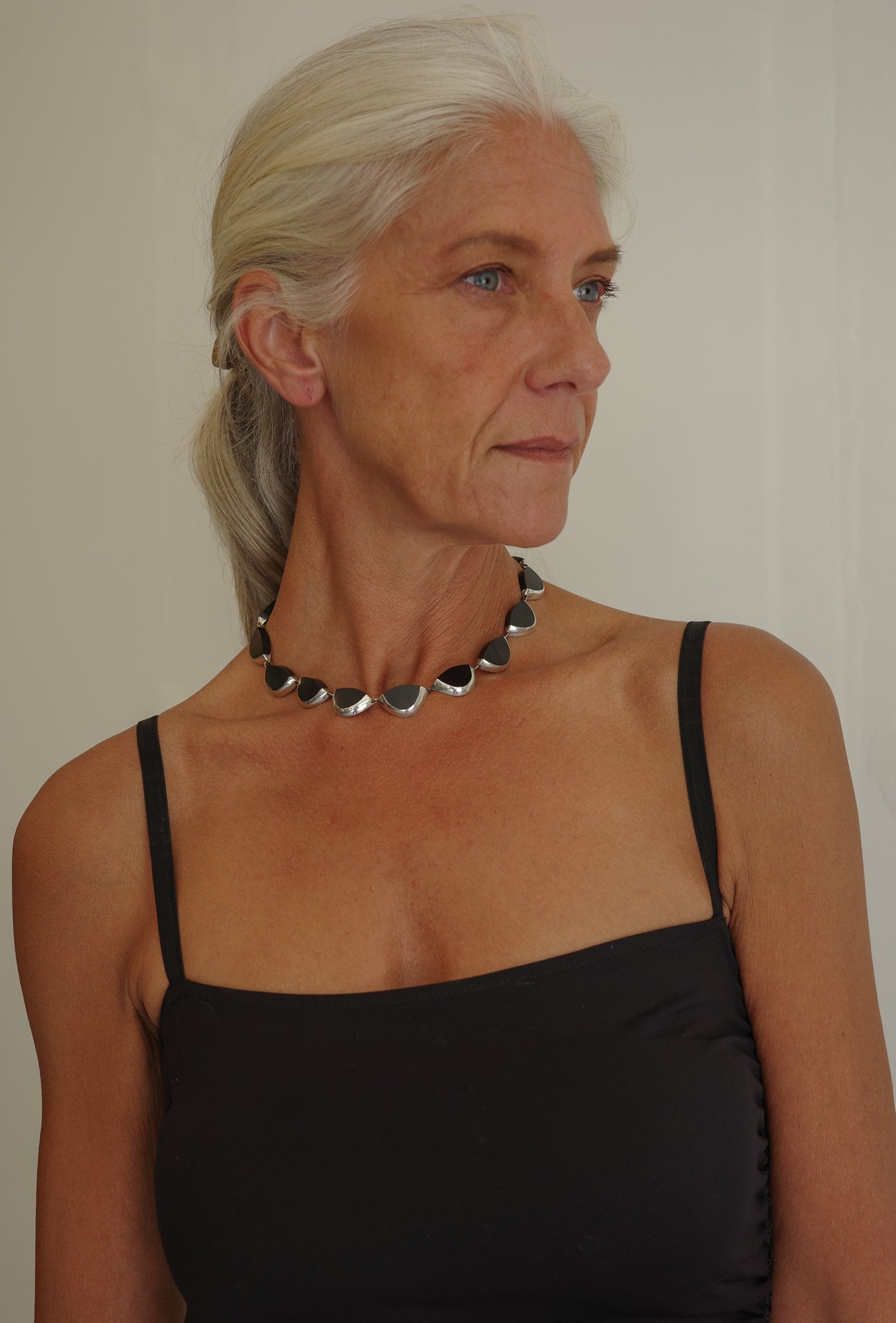 Black Onyx and Silver Neck Piece