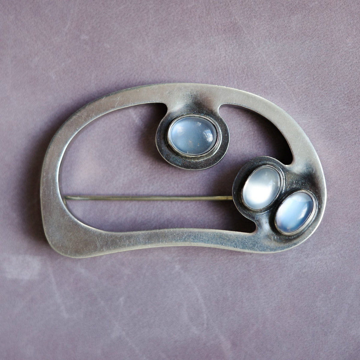Danish sculptural brooch with moon stone