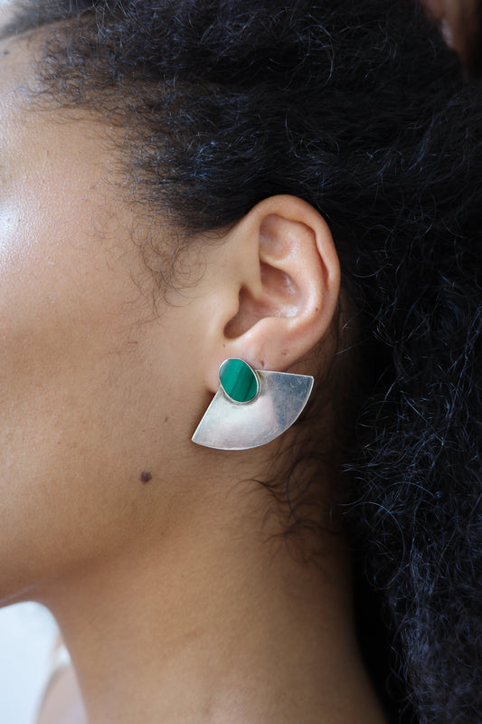 Malachite flat pannel earrings malachite cabochon