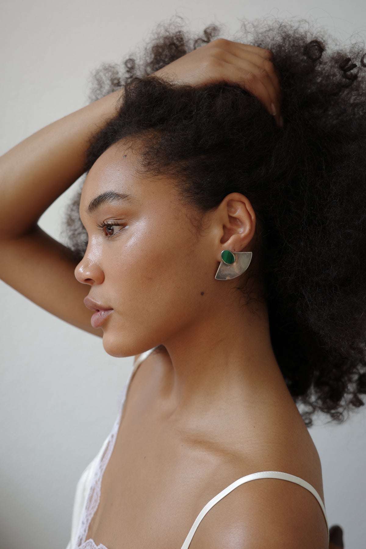 Malachite flat pannel earrings malachite cabochon