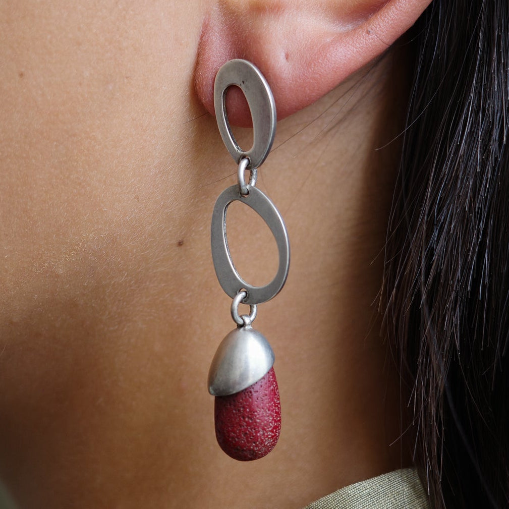 Drop coral modernist earrings