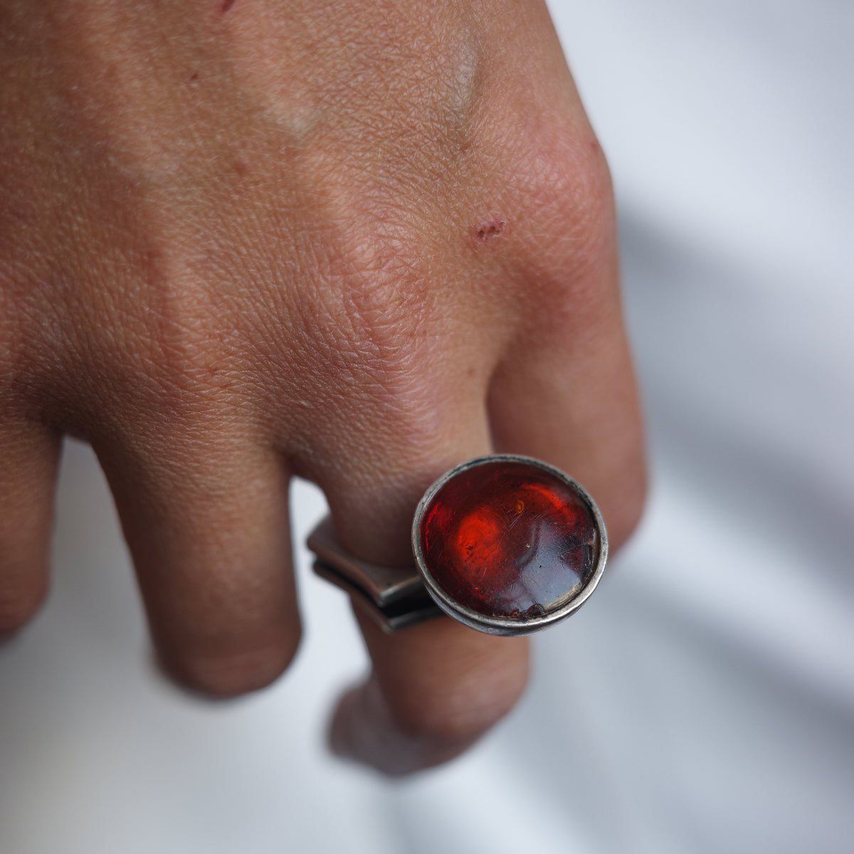Danish modernist dynamo ring with amber