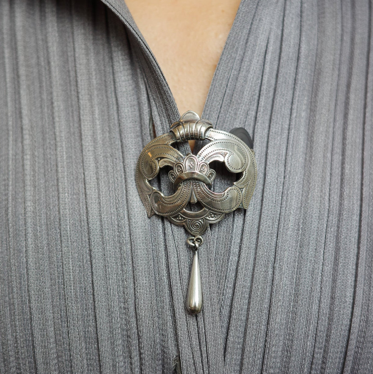 Art Nouveau whimsical shield brooch