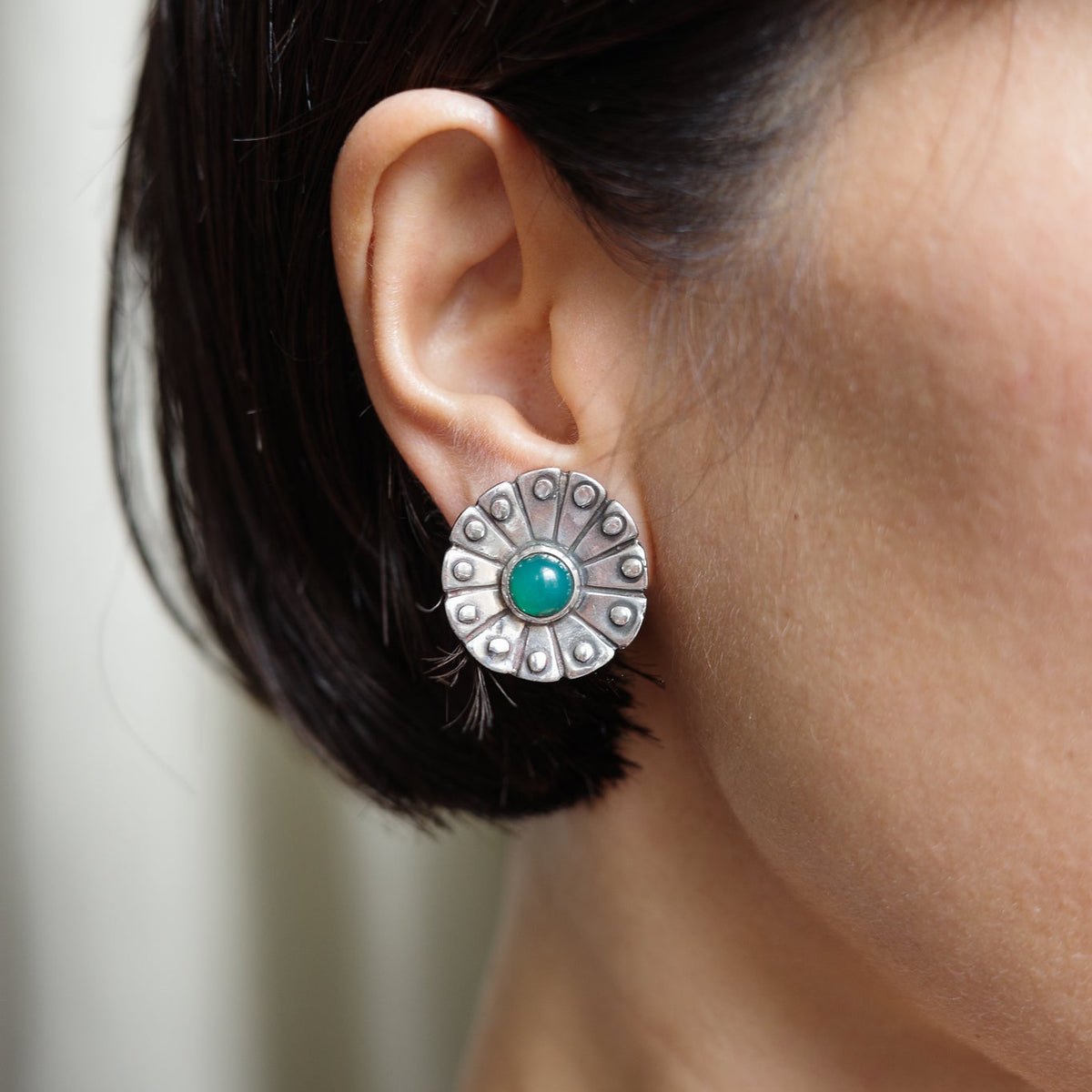 Peridote flower clip-ons