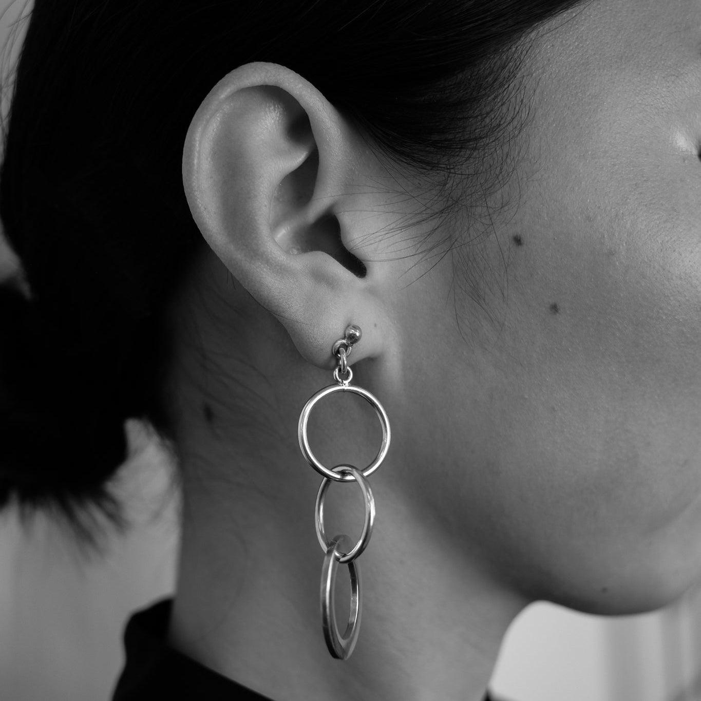 Modernist trio of silver hoops