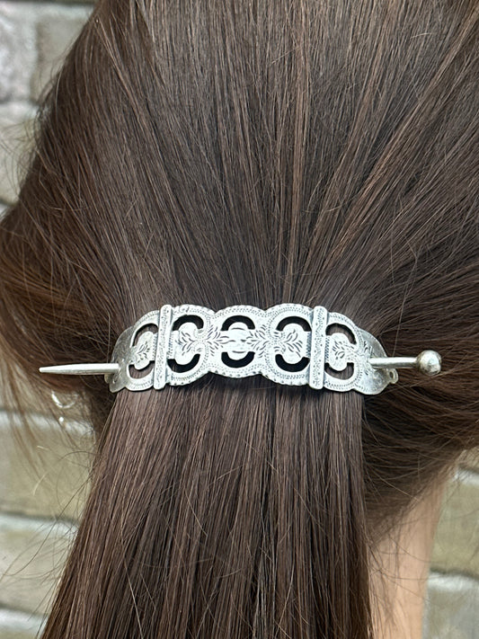 Solid silver floral hairpin
