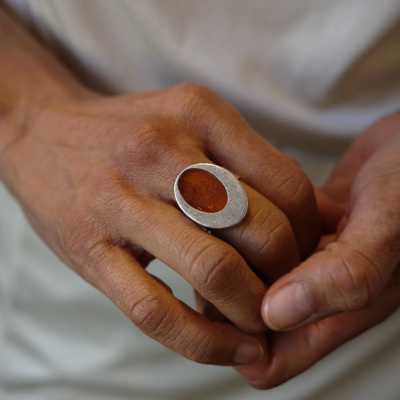Oval amber ring