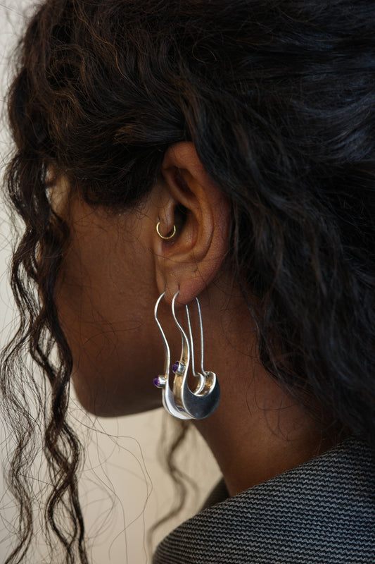 Sculptural amethyst drop earrings