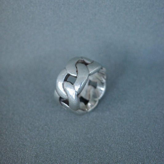 Flat braided solid sterling ring
