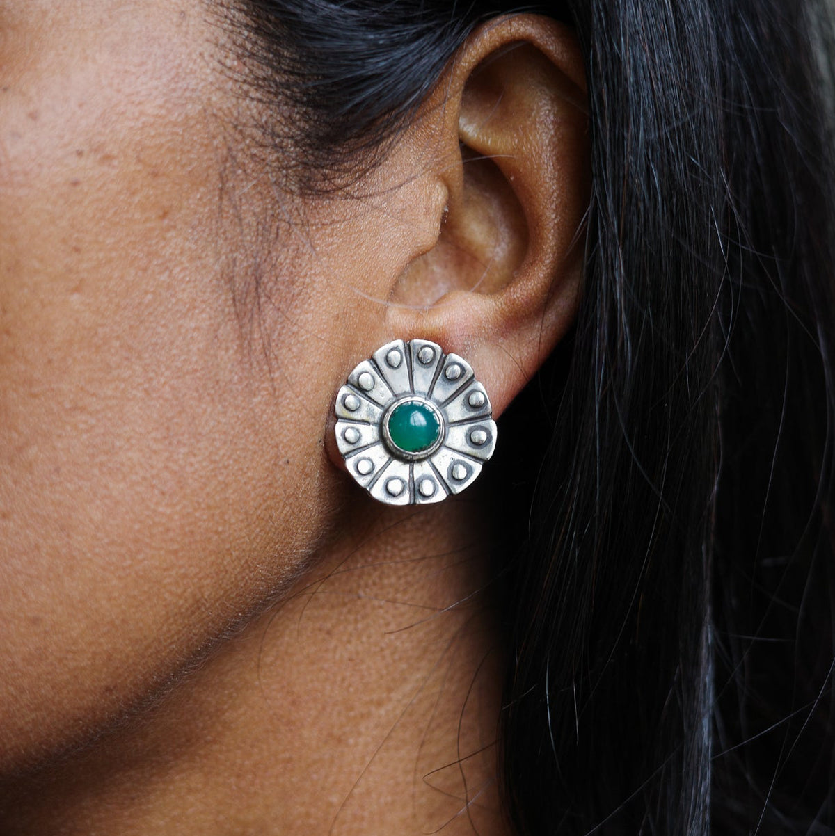Peridote flower clip-ons
