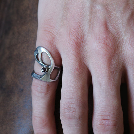 Brutalist wrap ring with garnet