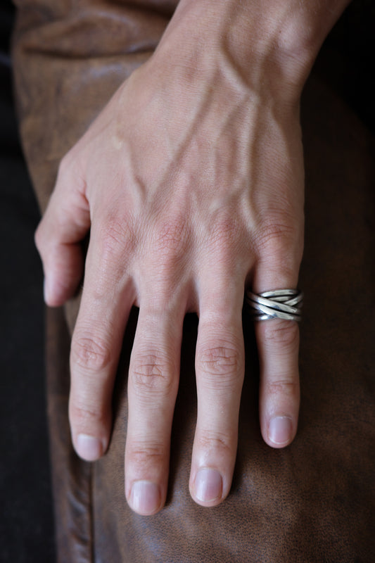Solid sterling tangled wire ring