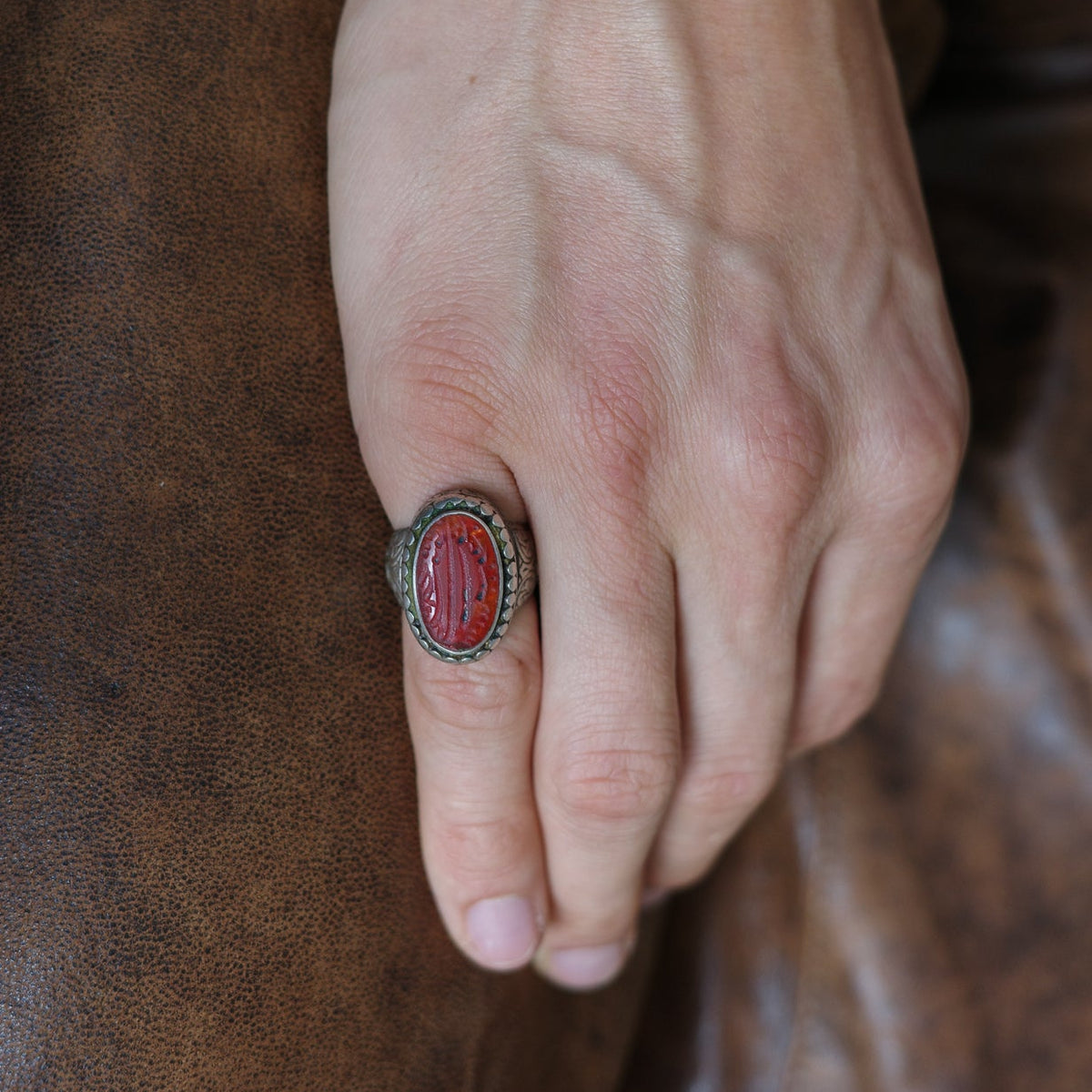 Rare Aqeeq ring with carnelian