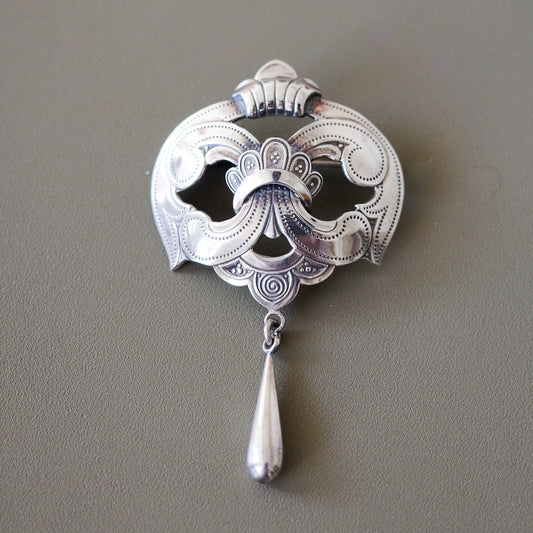 Art Nouveau whimsical shield brooch