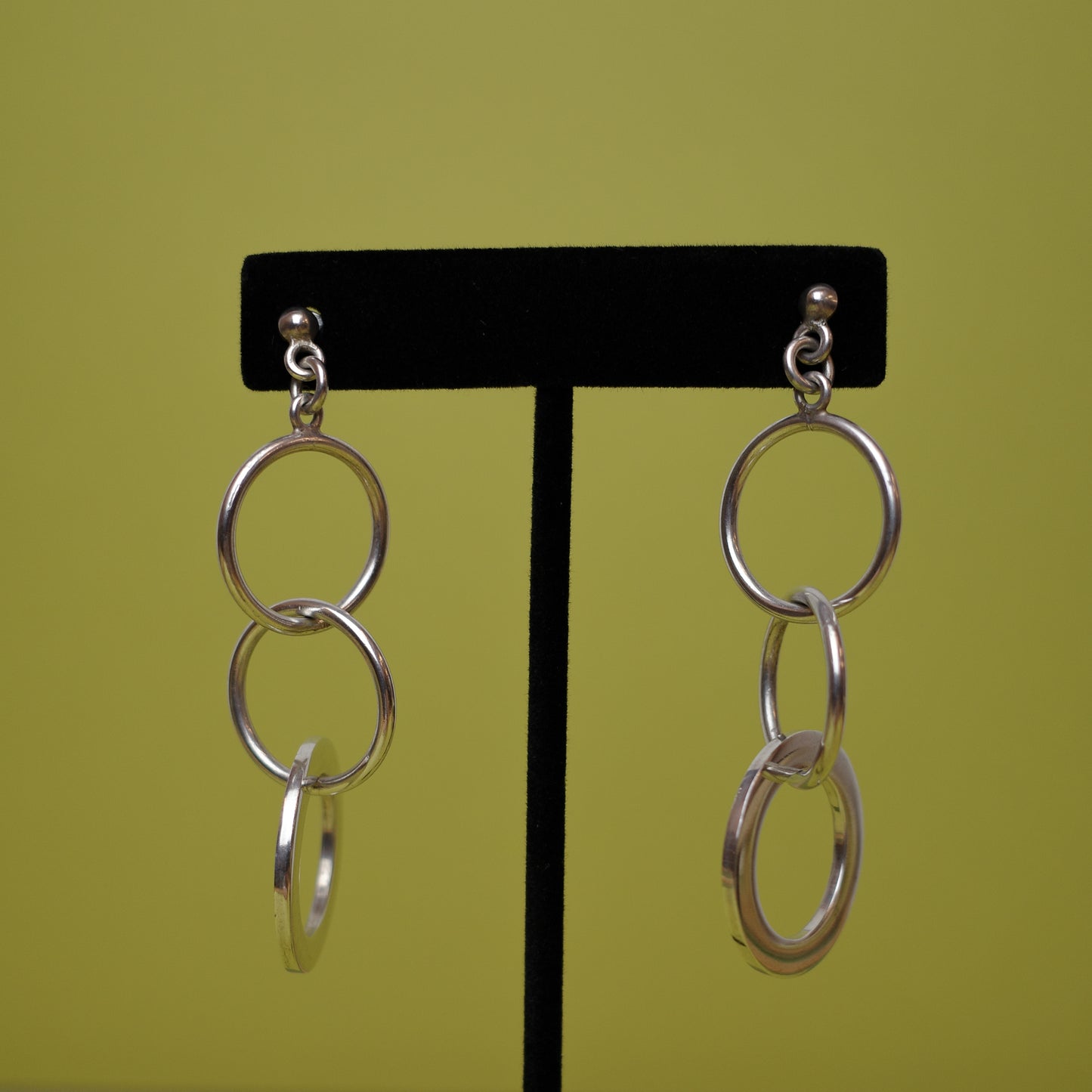 Modernist trio of silver hoops