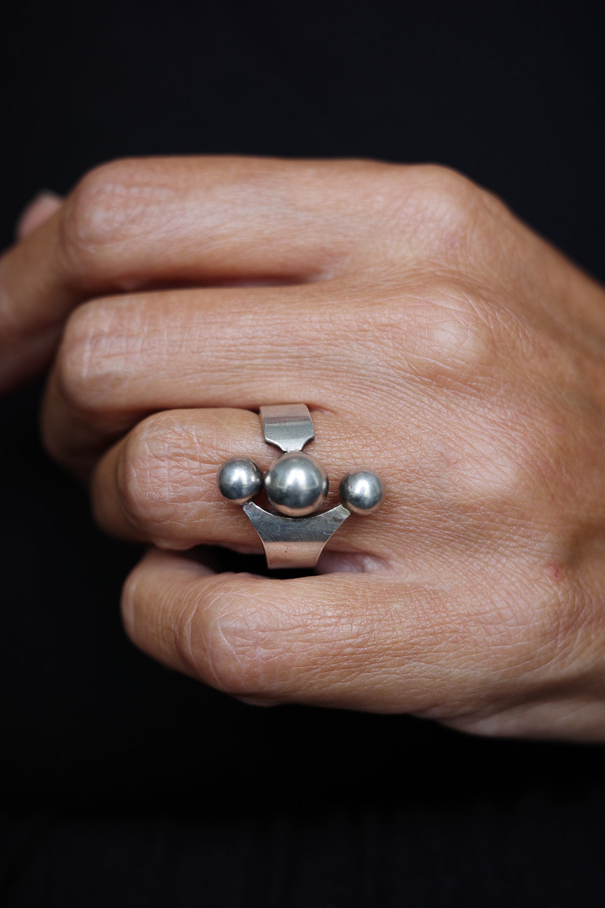 Three ball ring by Anna Greta Eker