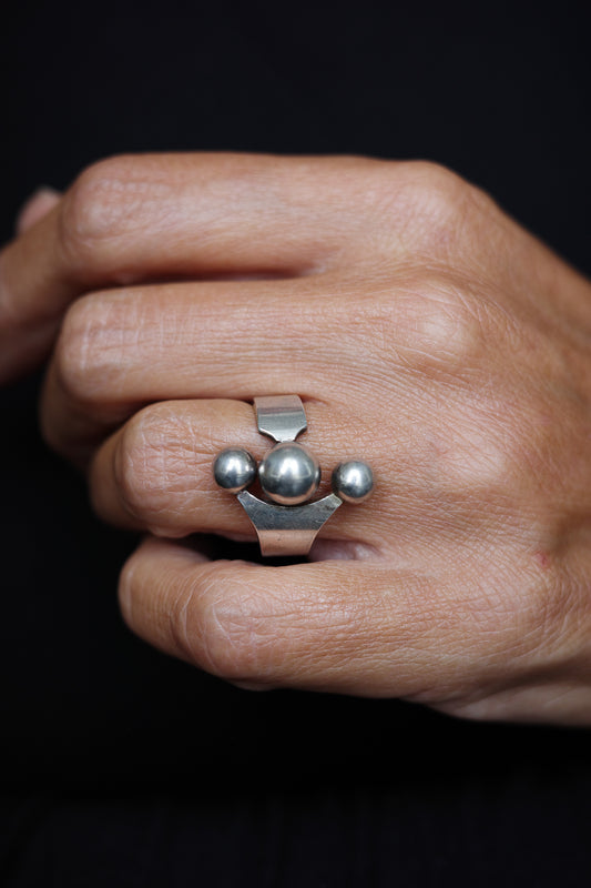 Three ball ring by Anna Greta Eker
