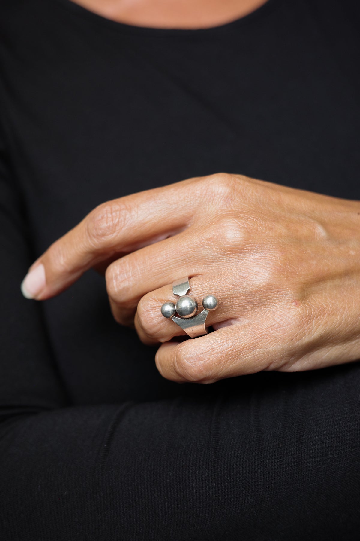 Three ball ring by Anna Greta Eker