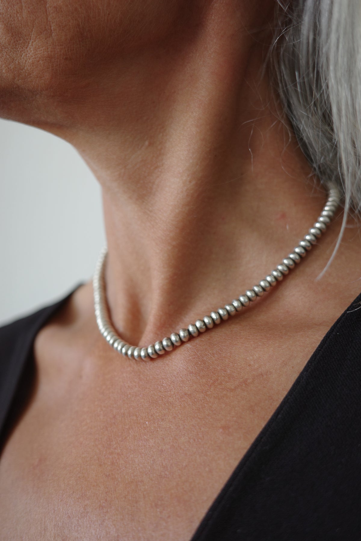 Solid silver bead necklace