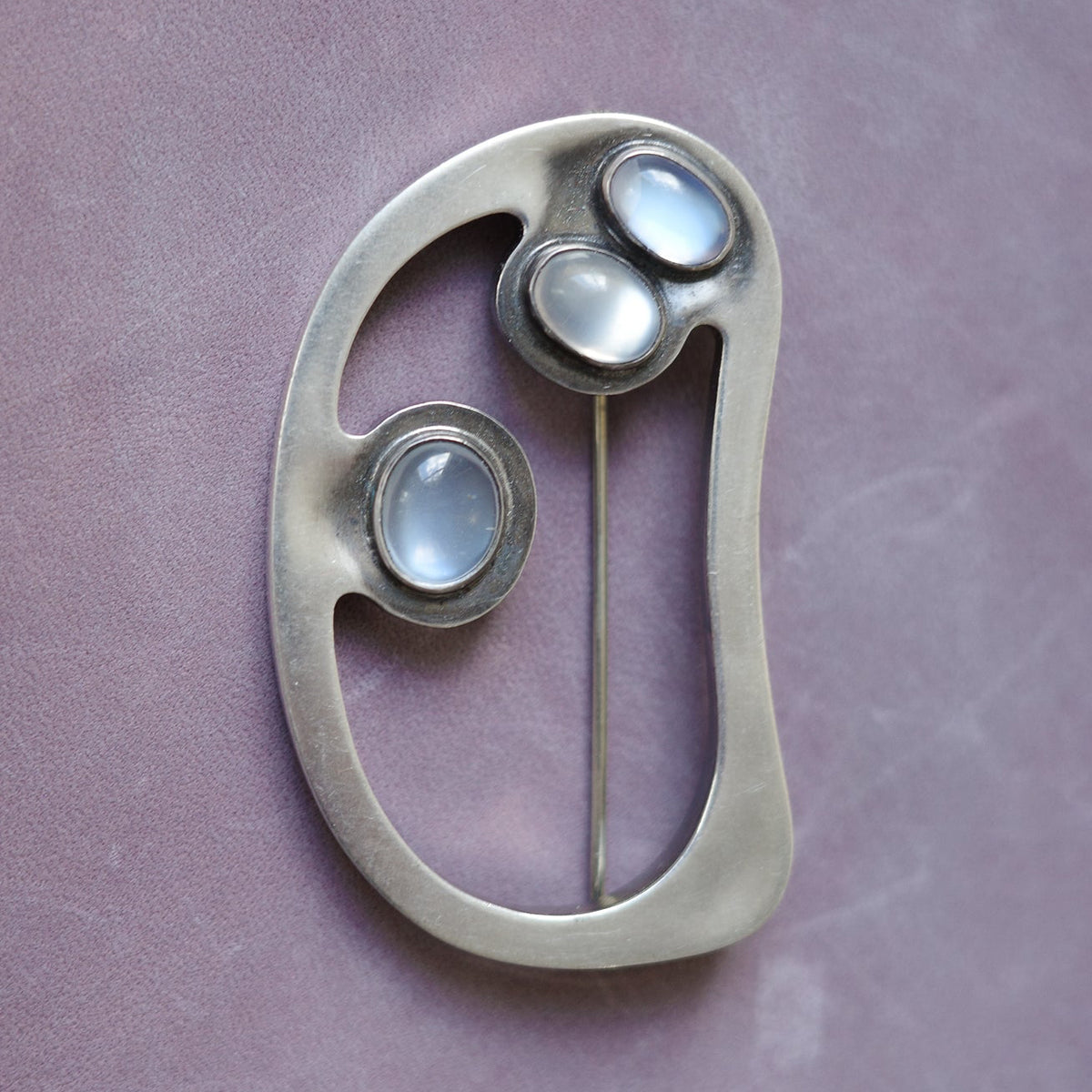 Danish sculptural brooch with moon stone
