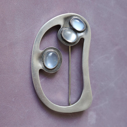 Danish sculptural brooch with moon stone