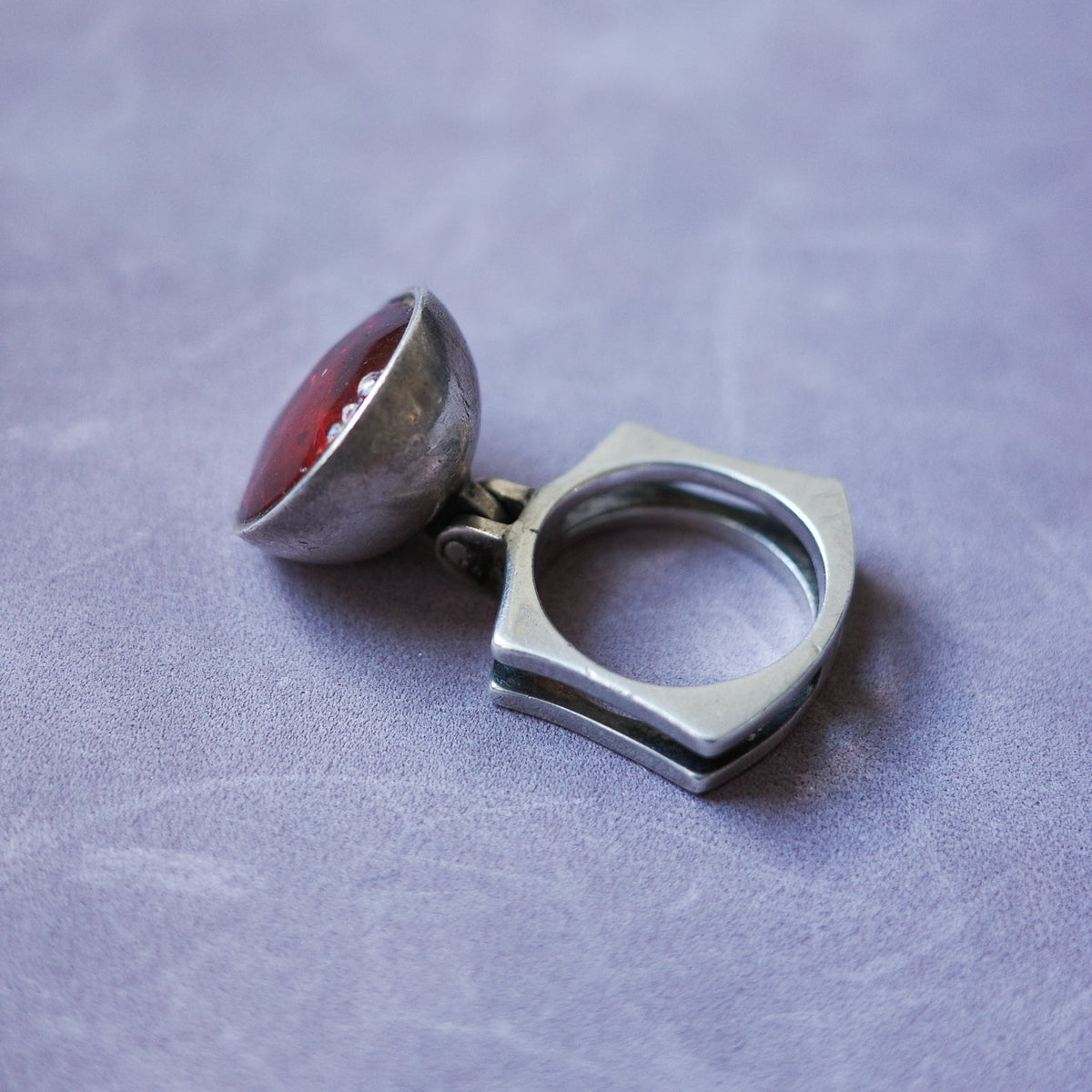 Danish modernist dynamo ring with amber